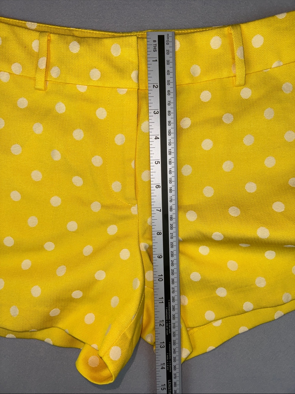Ann Taylor Yellow Polka Dot High-Waist Shorts Size Cotton Blend 12P - Picture 6 of 7
